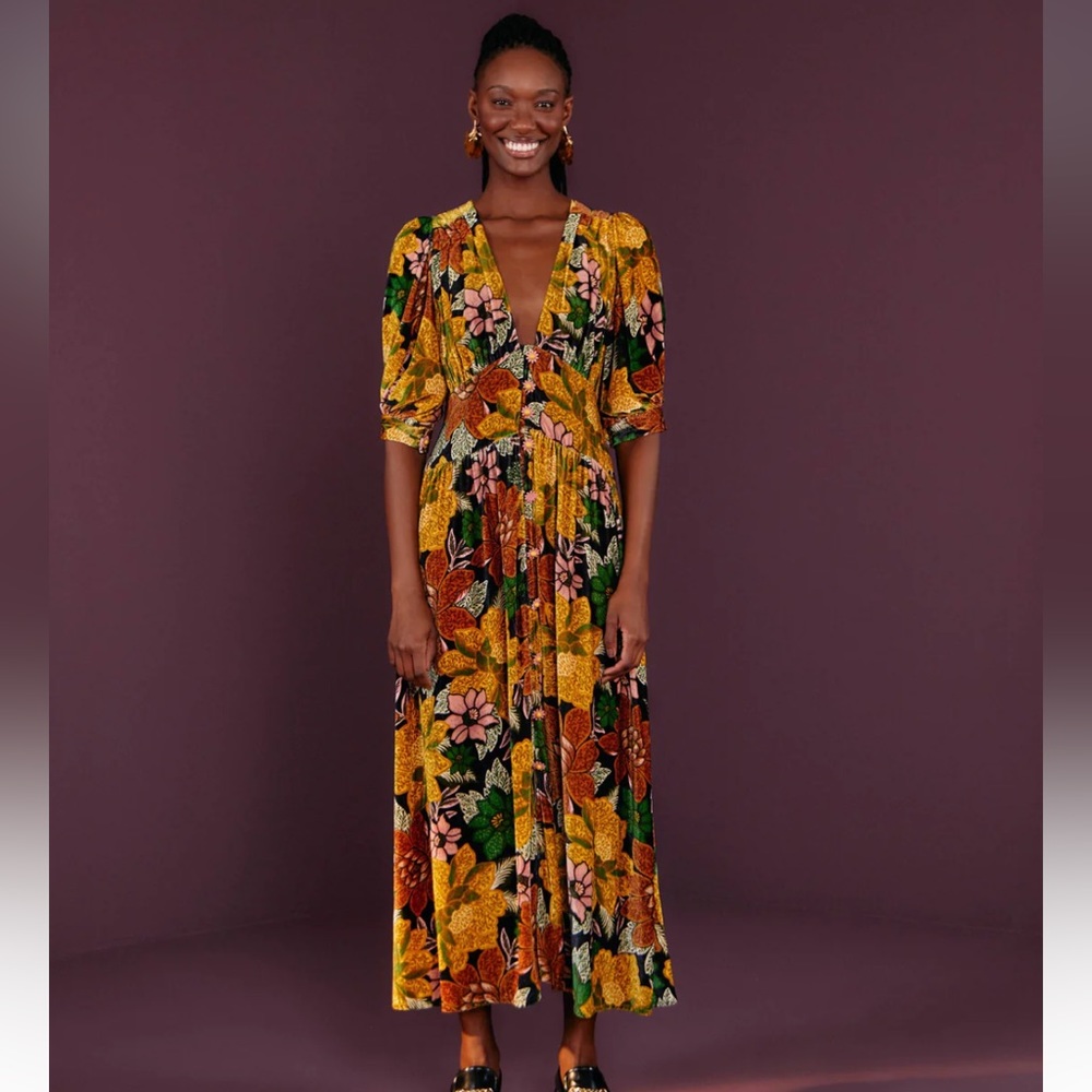 NWT Farm Rio Black Garden V Neck Midi Dress